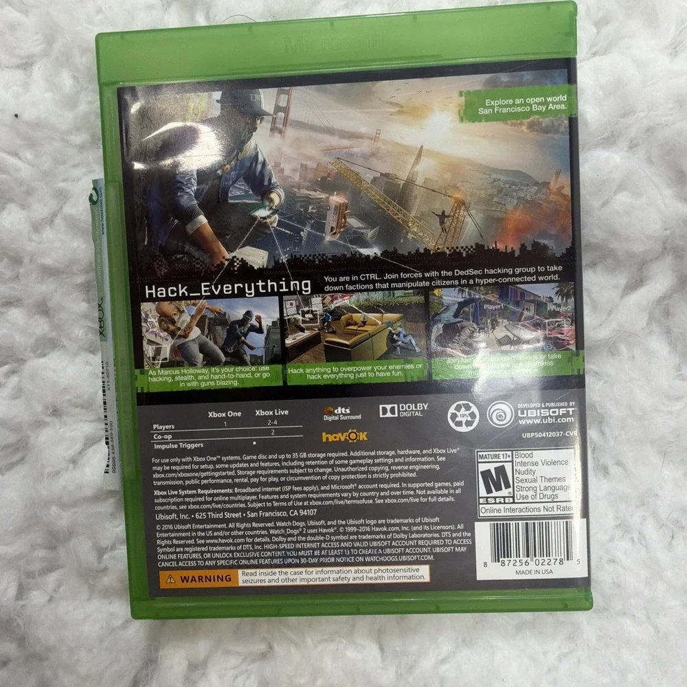 Watch Dogs 2 (Microsoft Xbox One) Great Shape! Ships Same Day Or Next Business